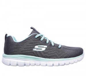 Women Skechers Graceful - Get Connected Lace Up Shoes Charcoal / Green USA | 4309-ENAPS