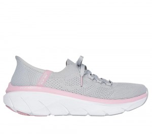 Women Skechers Slip-ins Relaxed Fit: D'Lux Walker 2.0 - Thrill Movement Sneakers Grey / Pink USA | 2403-MXYAF